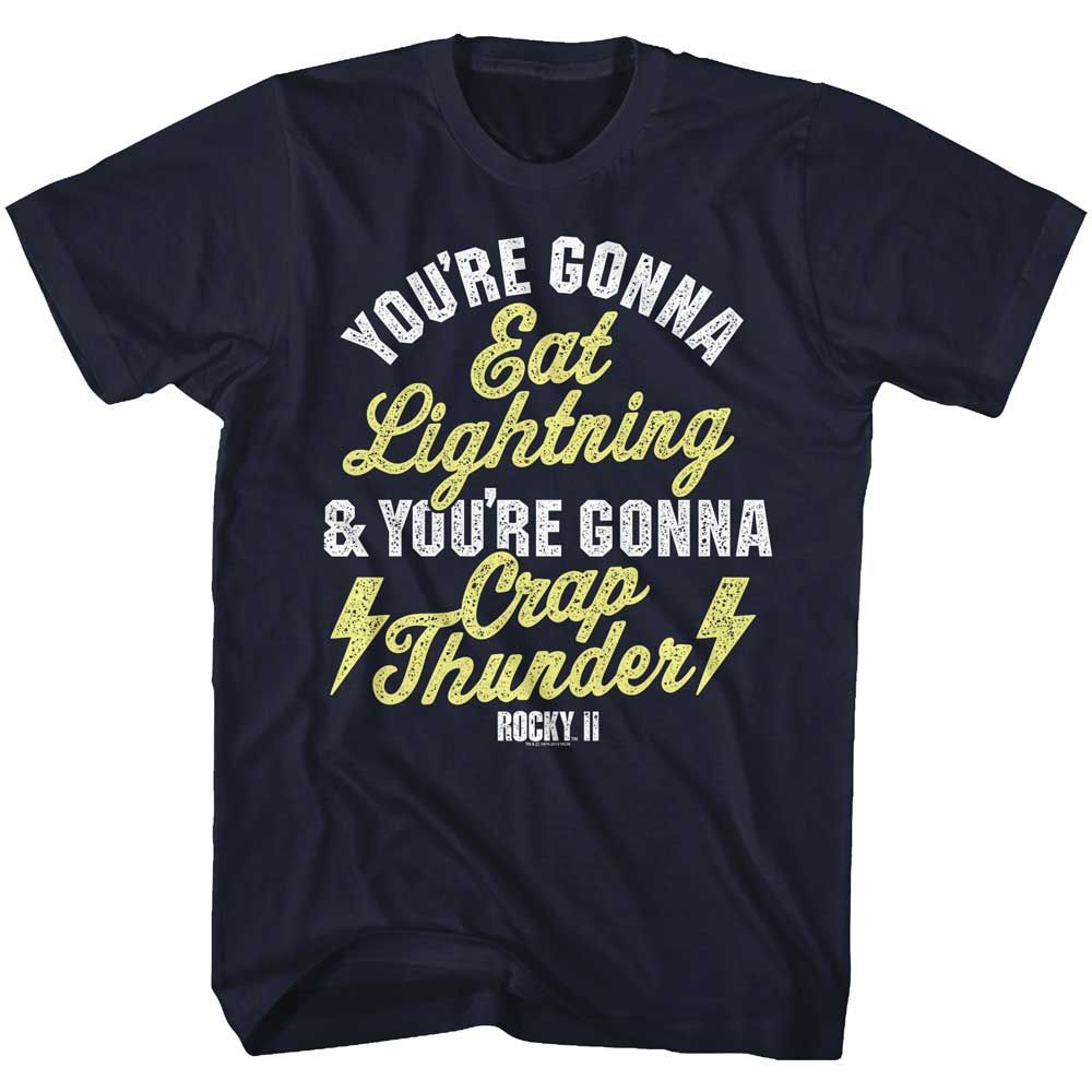 Navy Rocky t-shirt featuring a Rocky Lightning and Thunder design