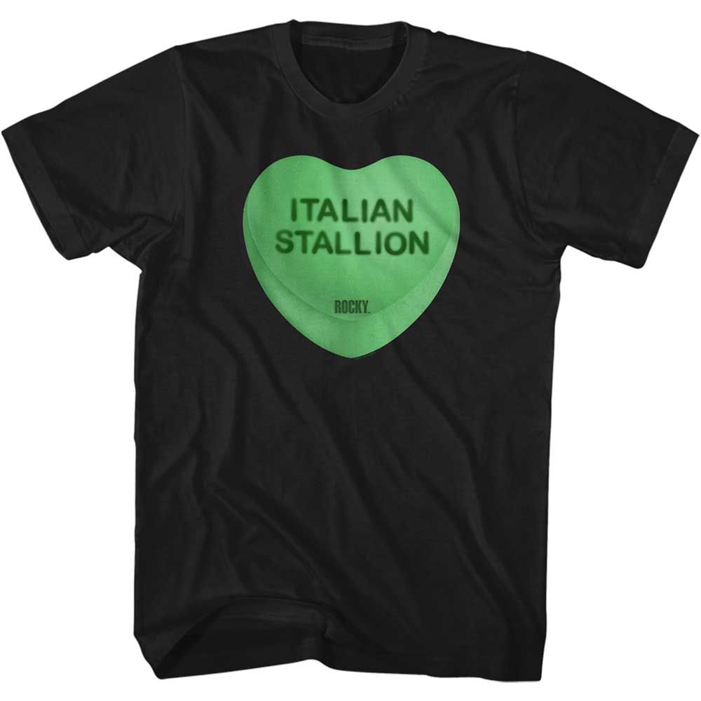 Black Rocky t-shirt featuring an Italian Stallion Heart design