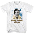 White Rocky t-shirt featuring a Mick Memorial design