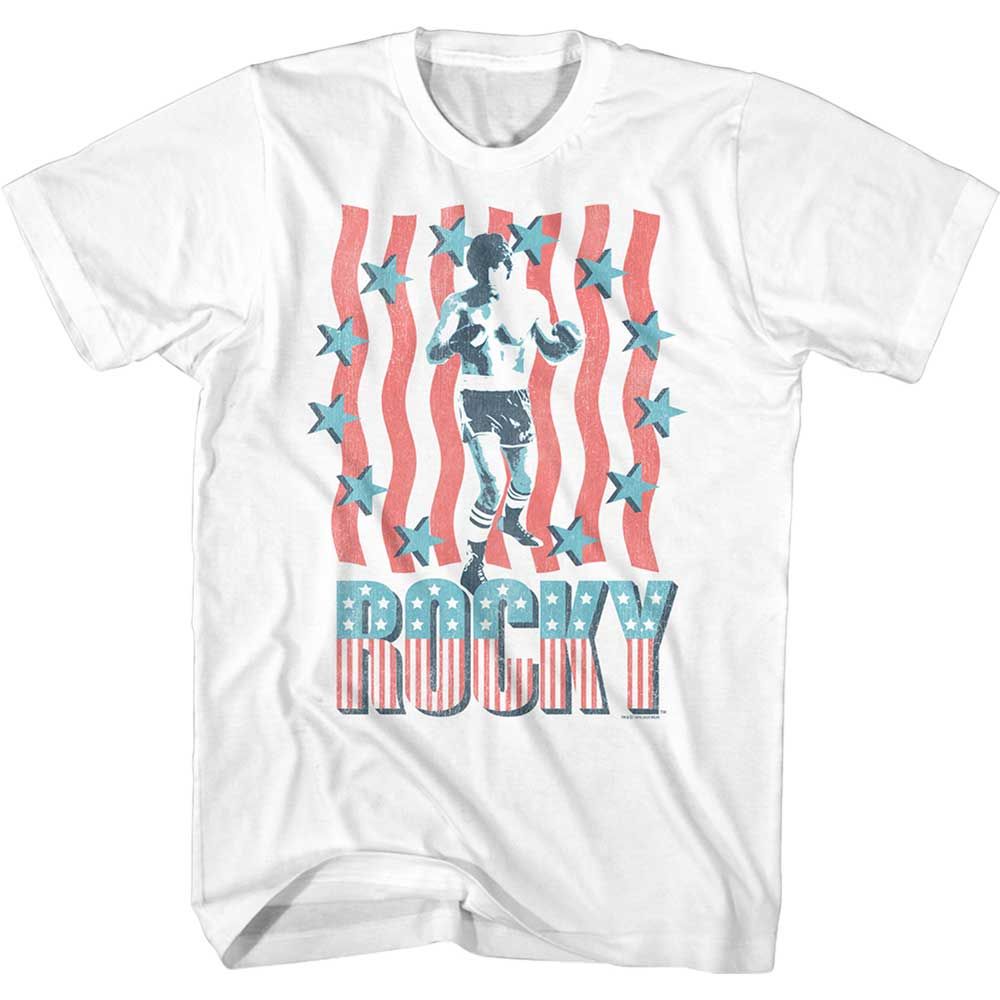White Rocky t-shirt featuring a Rocky Patriotic Rocky design