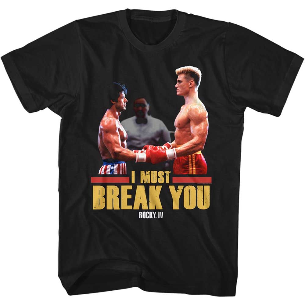 Black Rocky t-shirt featuring a Rocky Mustbreak design