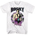 White Rocky t-shirt featuring a Rocky Philly Circle design