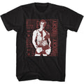 Black Rocky t-shirt featuring a Rocky newspaper print design