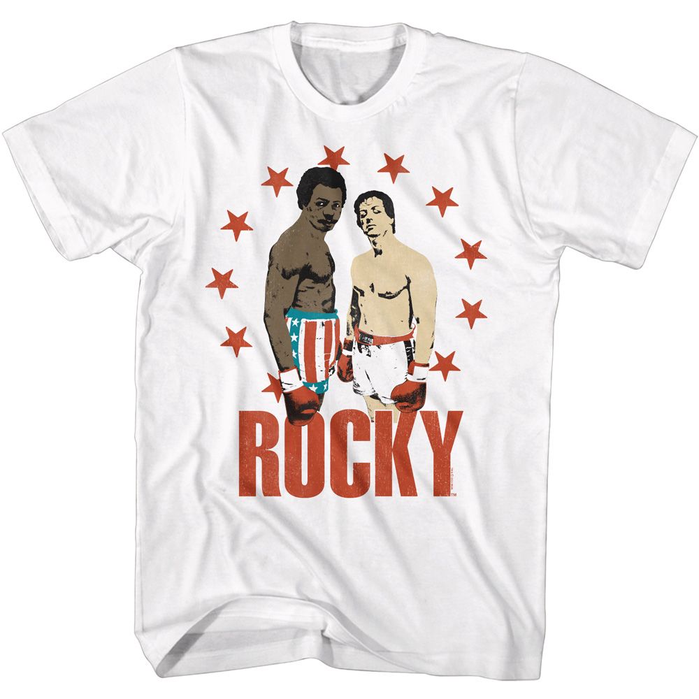 White Rocky t-shirt featuring a Rocky Rocky Star Circle design