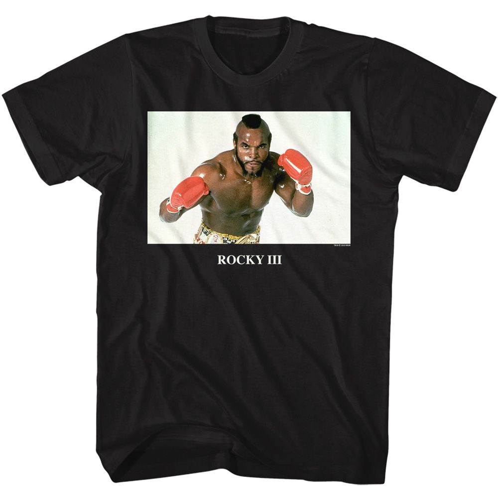 Black Rocky t-shirt featuring a Rocky Rocky Clubber Photo design
