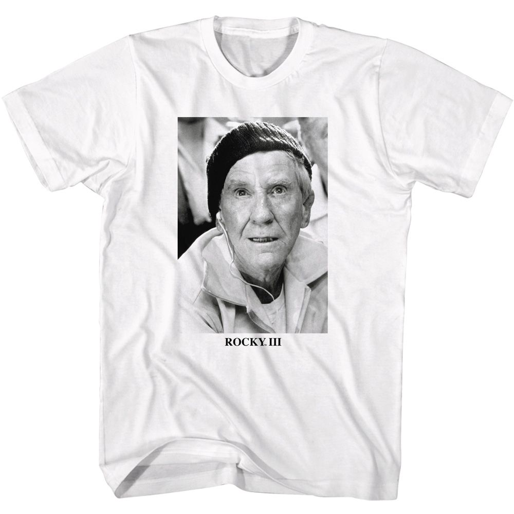 White Rocky t-shirt featuring a Rocky III Mickey design