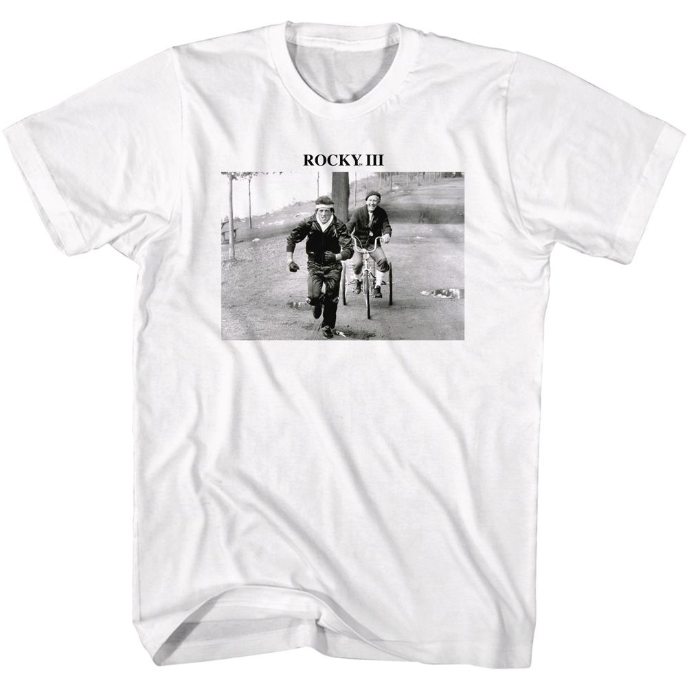 White Rocky t-shirt featuring a Rocky Rocky Iii Park design