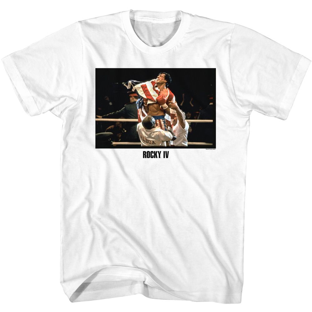 White Rocky t-shirt featuring a Rocky Rocky Celebration design