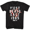 Black Rocky t-shirt featuring a Rocky Rocky West Beats East design
