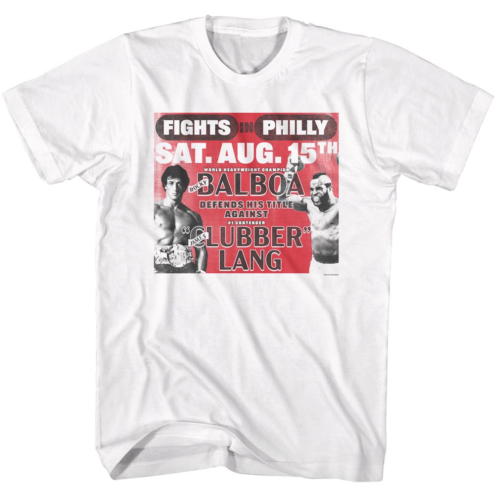 White Rocky t-shirt featuring a Rocky Rocky Balboa vs Lang design