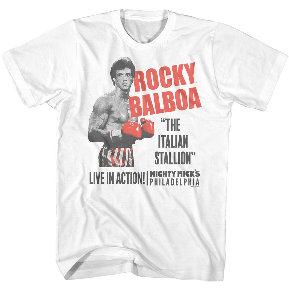 White Rocky t-shirt featuring a Rocky Duotone Rocky design