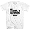 White Rocky t-shirt featuring a Rocky Rocky Go the Distance design