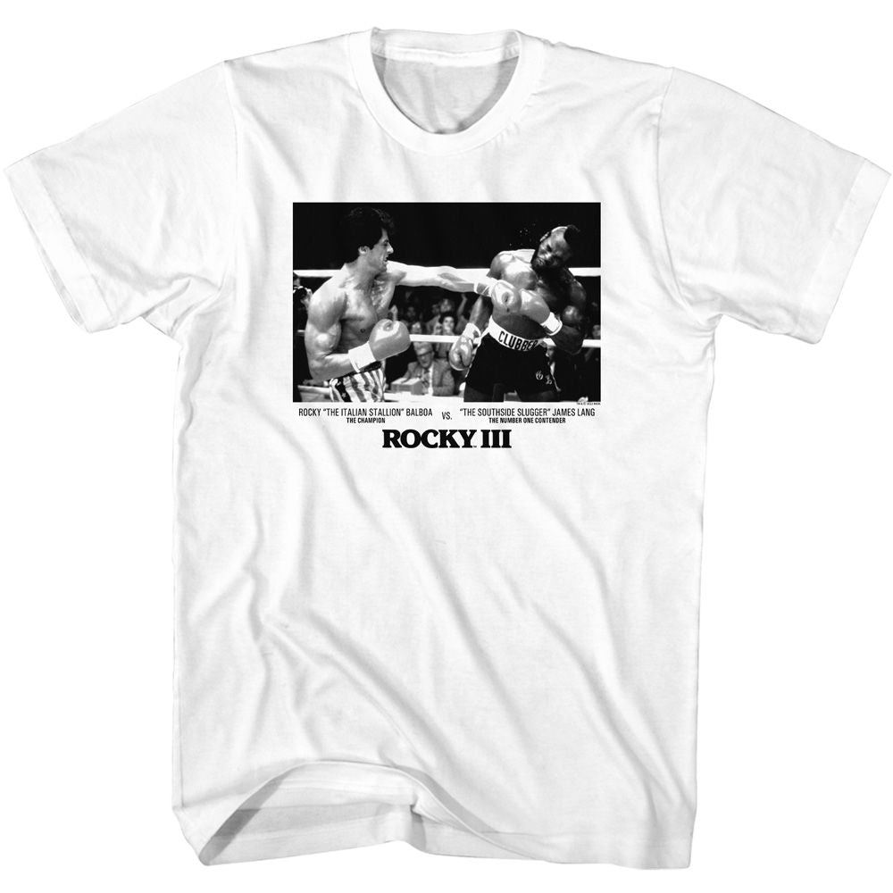 White Rocky t-shirt featuring a Rocky Rocky Balboa V Lang Bill design