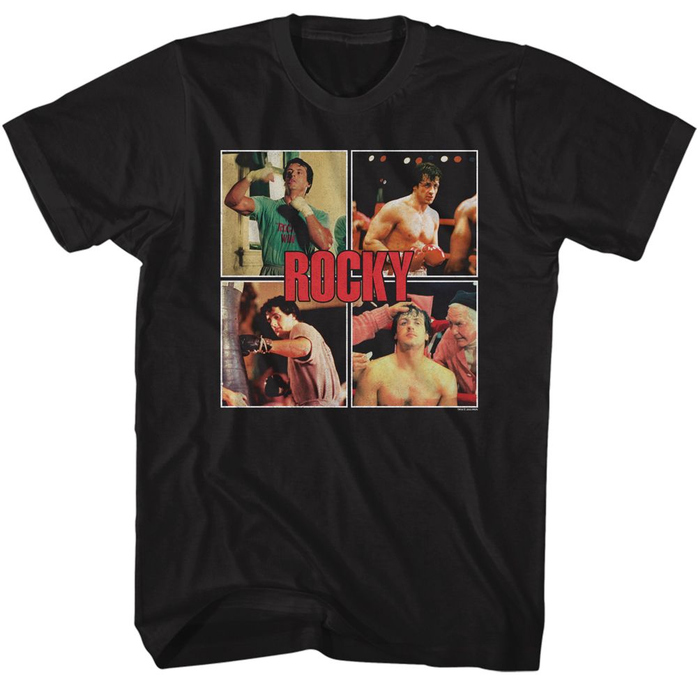 Black Rocky t-shirt featuring a Rocky Rocky-Multi Image design