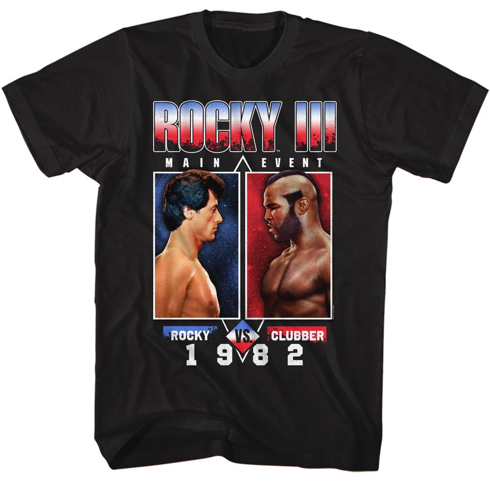 Black Rocky t-shirt featuring a Rocky Rocky-Vs Clubber design