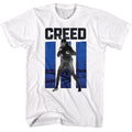 White Rocky t-shirt featuring a Rocky Rocky Creed 3 Blue Bars design