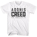 White Rocky t-shirt featuring a Rocky Rocky Adonis Creed Logo design