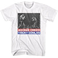 White Rocky t-shirt featuring a Rocky Rocky Creed vs Conlan design