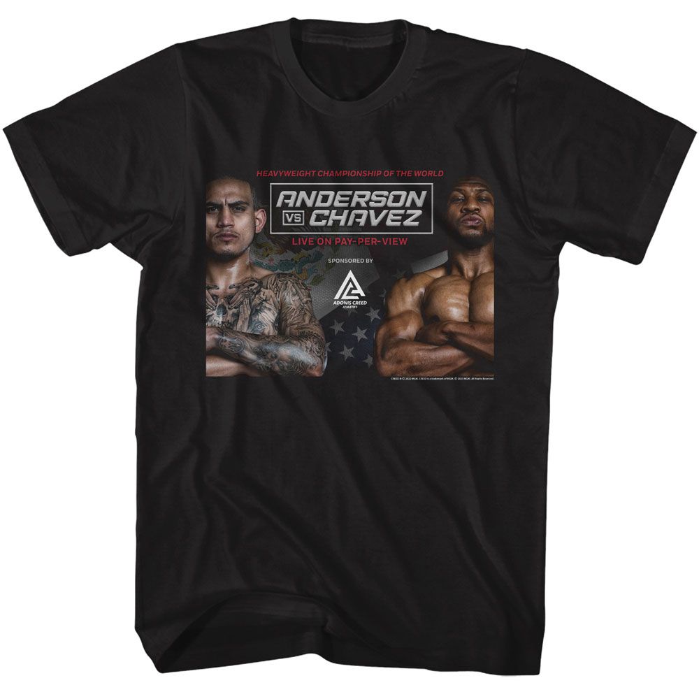 Black Rocky t-shirt featuring a Rocky Rocky Anderson V Chavez design