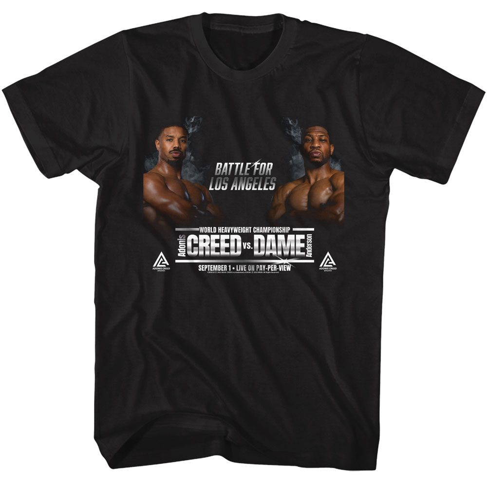 Black Rocky t-shirt featuring a Rocky Rocky Creed V Dame design