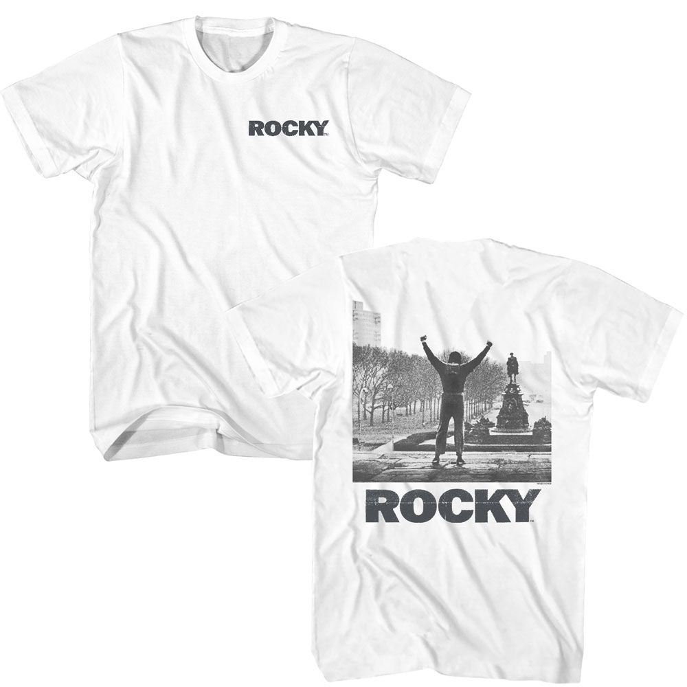 White Rocky t-shirt featuring a Rocky Rocky Logo design