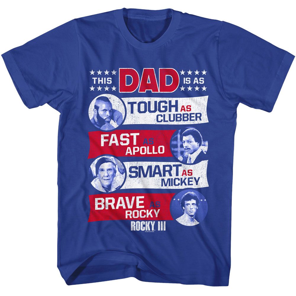 Royal Blue Rocky t-shirt featuring a Rocky Rocky Dad design