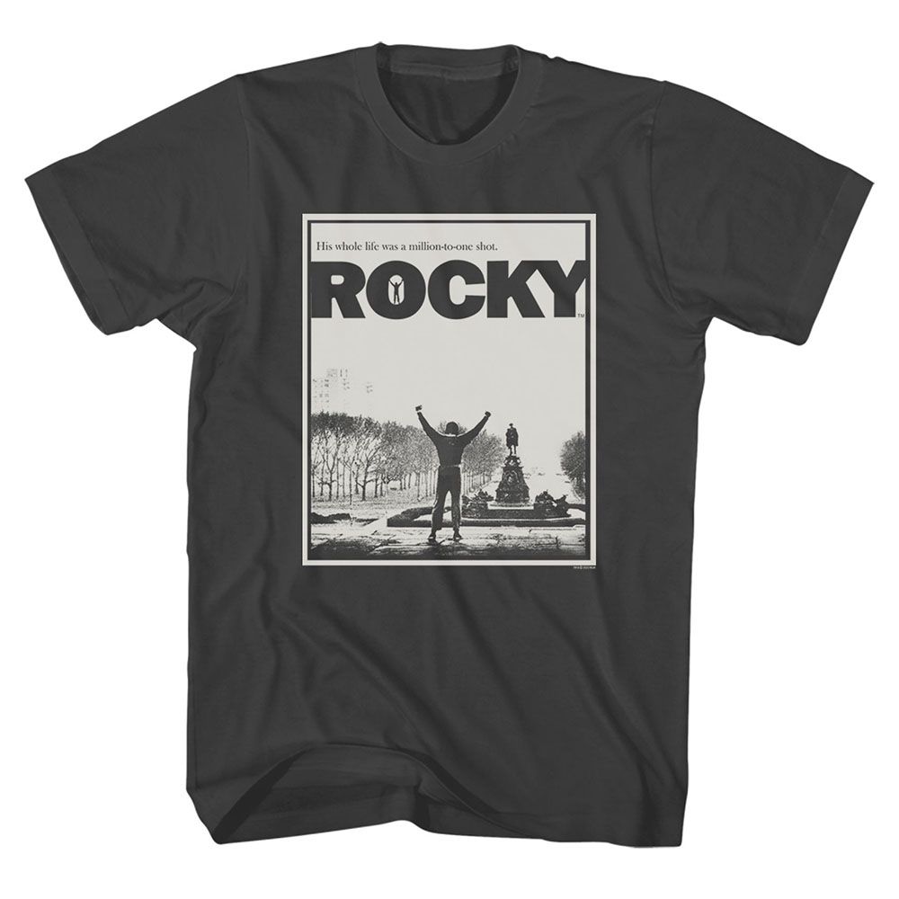 Smoke Gray Rocky t-shirt featuring a Rocky Rocky Million to One design