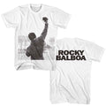 White Rocky t-shirt featuring a Rocky Rocky Sky Punch Balboa design