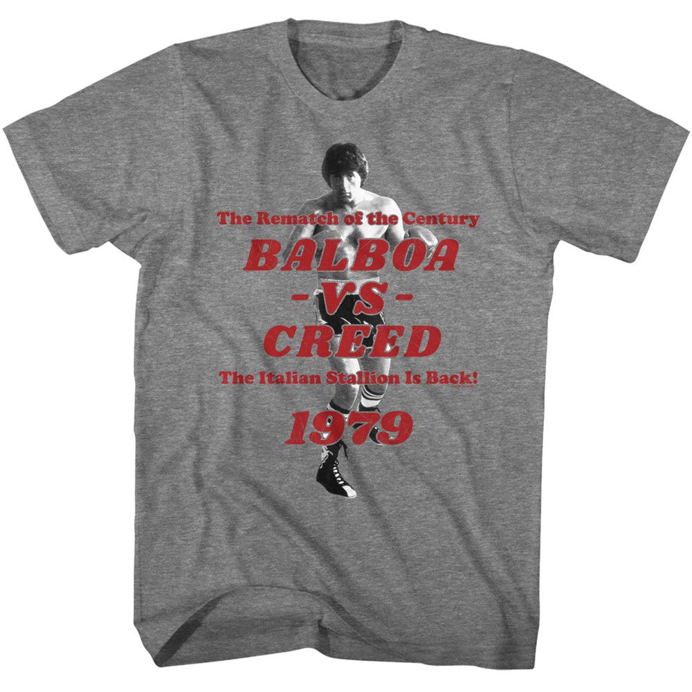 Graphite Heather Rocky t-shirt featuring a Rocky Rocky Rematch design