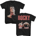 Black Rocky t-shirt featuring a Rocky Rocky Head F B design
