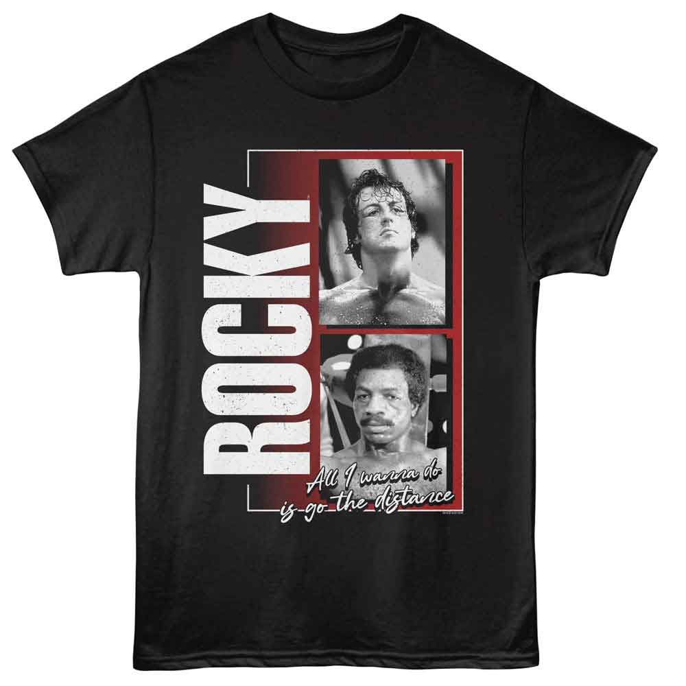 Black Rocky t-shirt featuring a Rocky Rocky Two Photos design