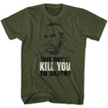 Military Green Rocky t-shirt featuring a Rocky Kill You to Death design