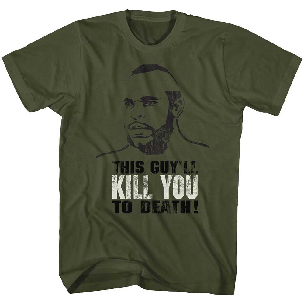 Military Green Rocky t-shirt featuring a Rocky Kill You to Death design
