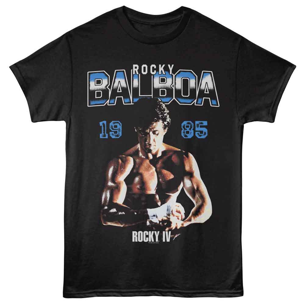 Black Rocky t-shirt featuring a Rocky Rocky Balboa 1985 design