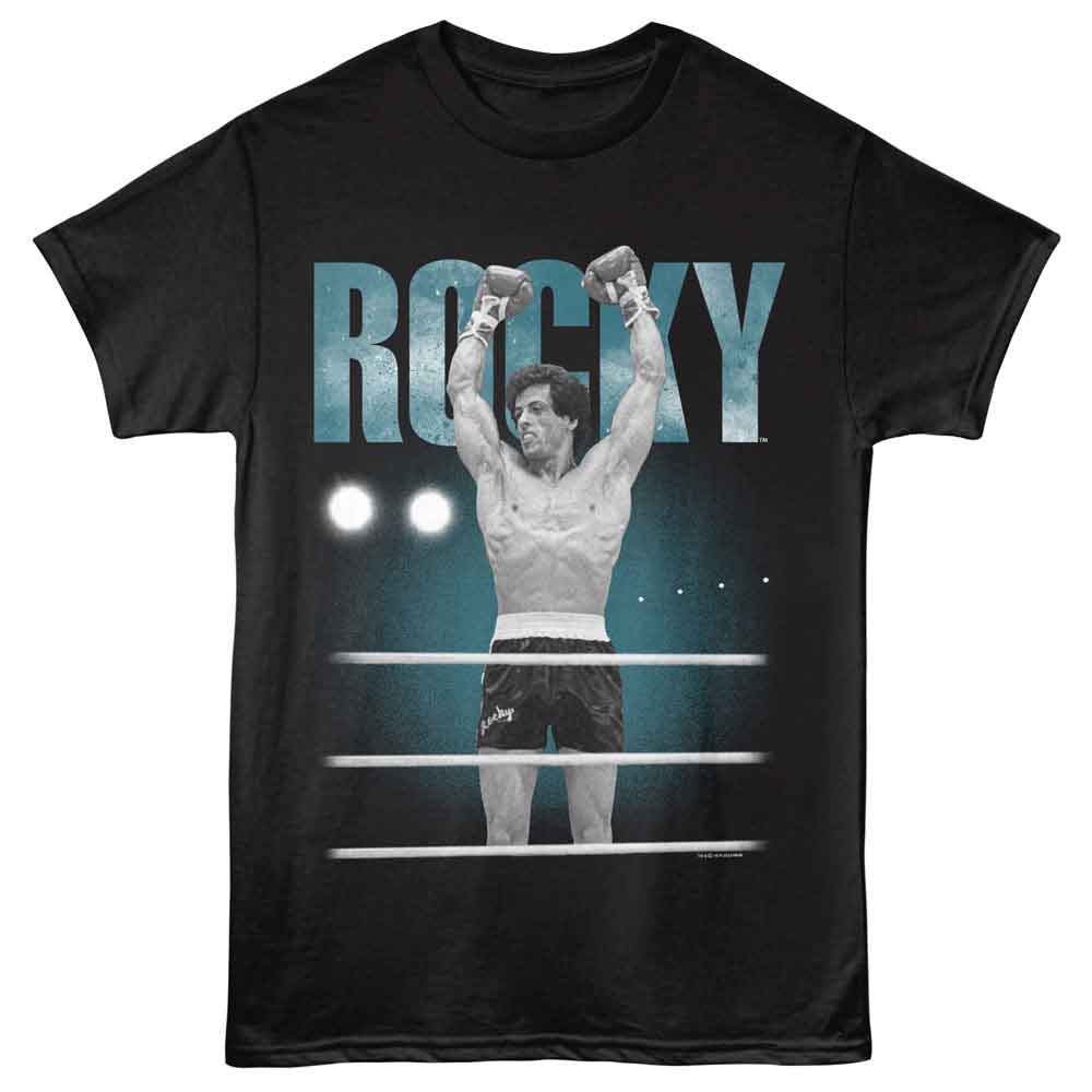 Black Rocky t-shirt featuring a Rocky Rocky the Champ design