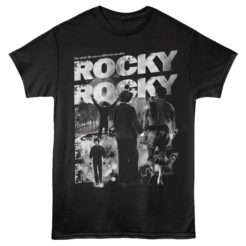 Black Rocky t-shirt featuring a Rocky Rocky Name Repeat design