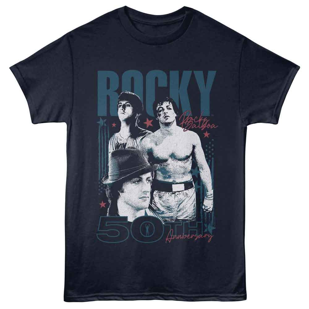 Navy Rocky t-shirt featuring a Rocky Rocky Stars and Stripes 50Th design