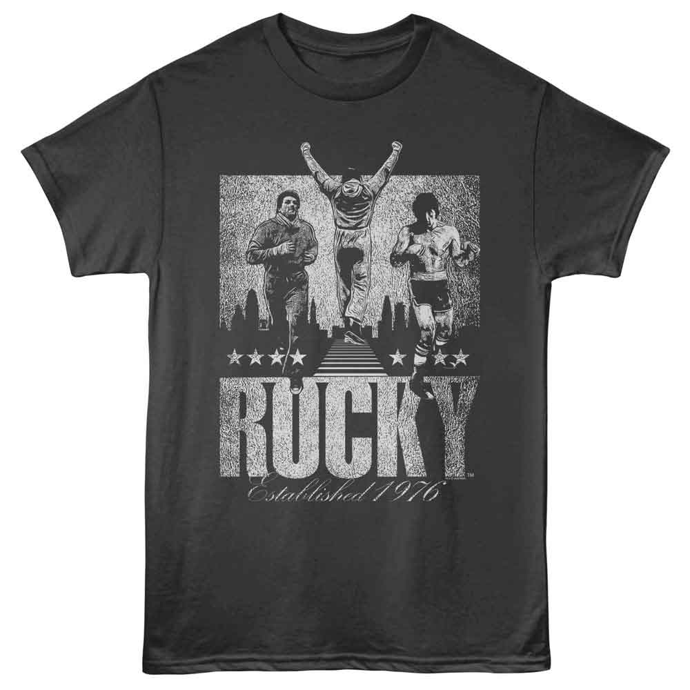 Smoke Gray Rocky t-shirt featuring a Rocky Rocky Established 1976 design