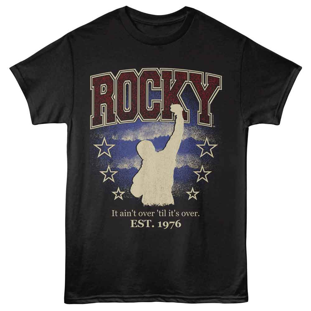 Black Rocky t-shirt featuring a Rocky Rocky Aint Over design
