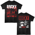 Black Rocky t-shirt featuring a Rocky Rocky Wrw 50Th design