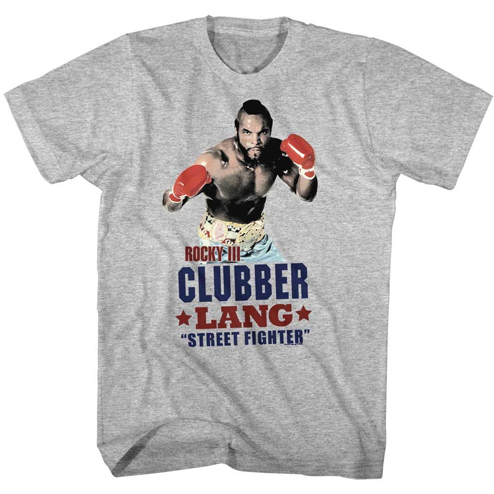 Gray Heather Rocky t-shirt featuring a Rocky Street Fighter design