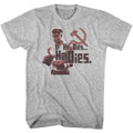 Gray Heather Rocky t-shirt featuring a Rocky He Dies design