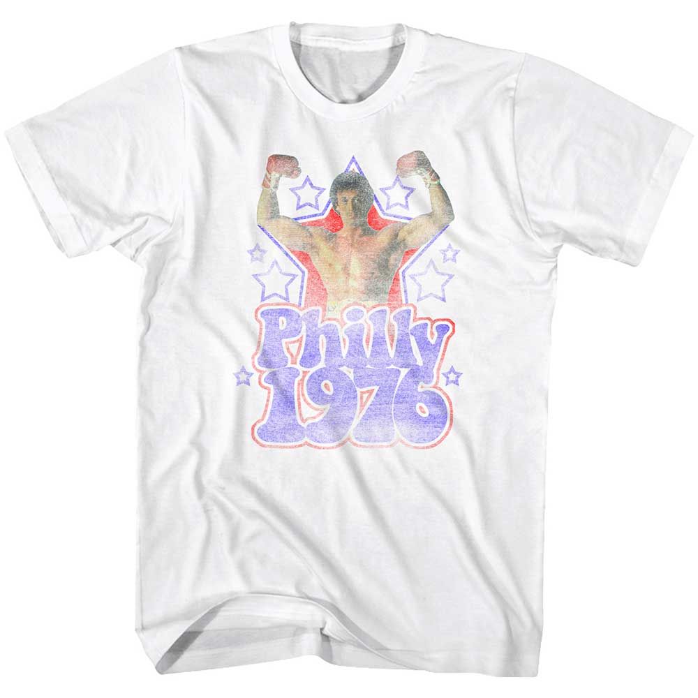 White Rocky t-shirt featuring a Rocky Philly 1976 design
