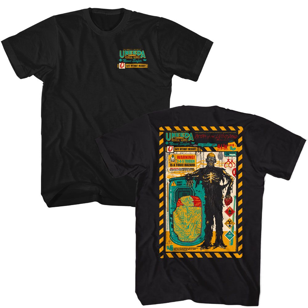Black Return of the Living Dead t-shirt featuring a Uneeda Medical Supply design