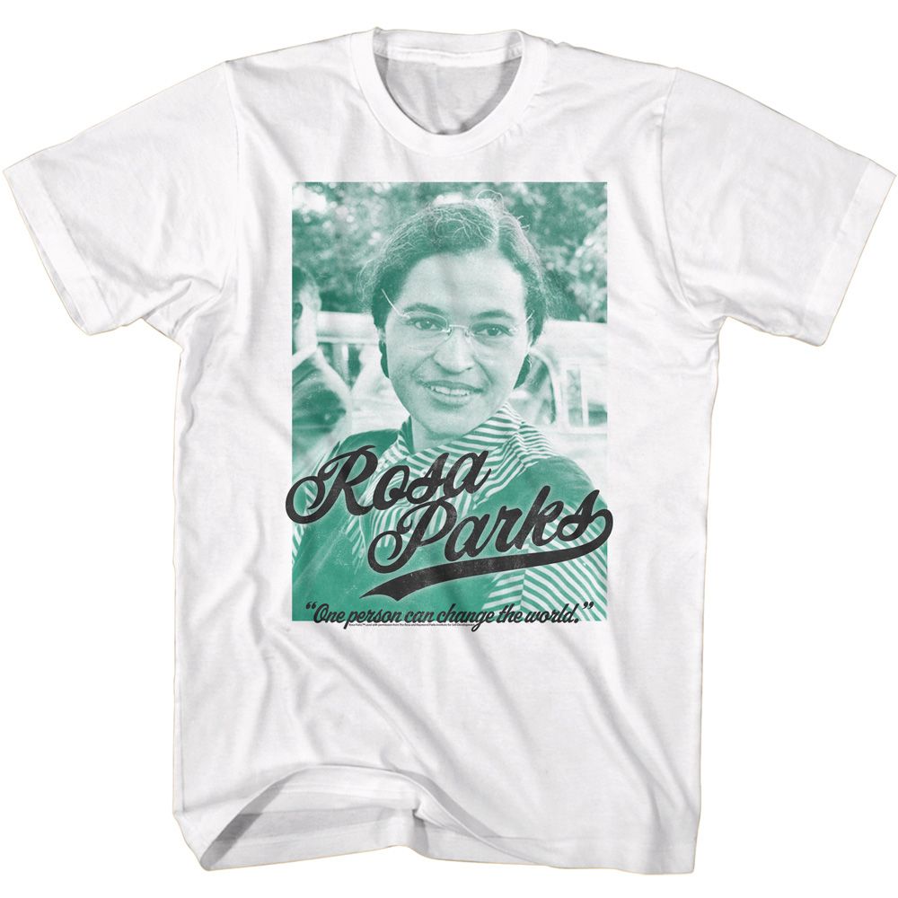 White Rosa Parks t-shirt featuring a One Person Can design