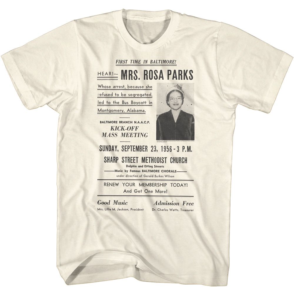 Natural Rosa Parks t-shirt featuring a Rosa Parks meeting ad design