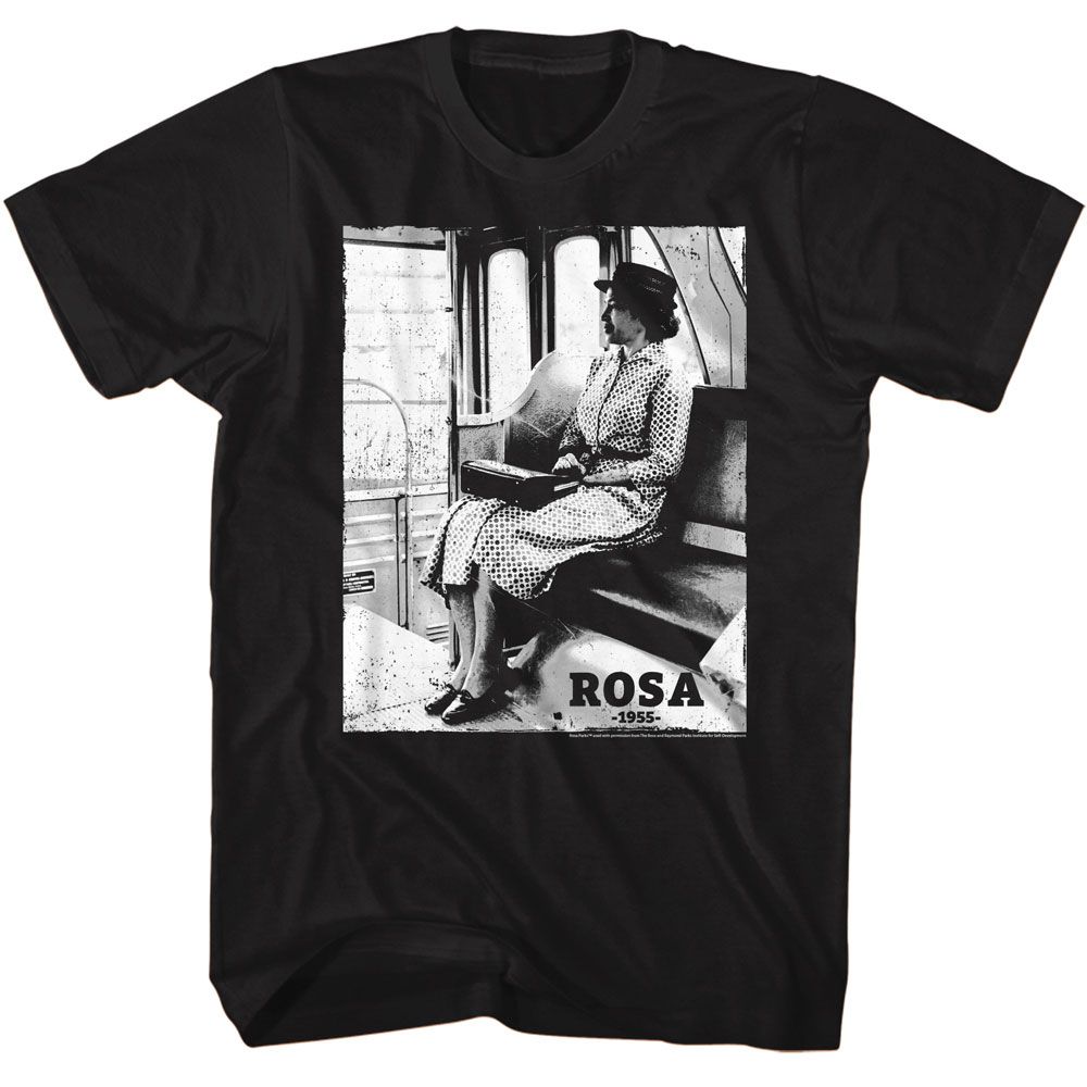 Black Rosa Parks t-shirt featuring a Rosa Parks BW photo design
