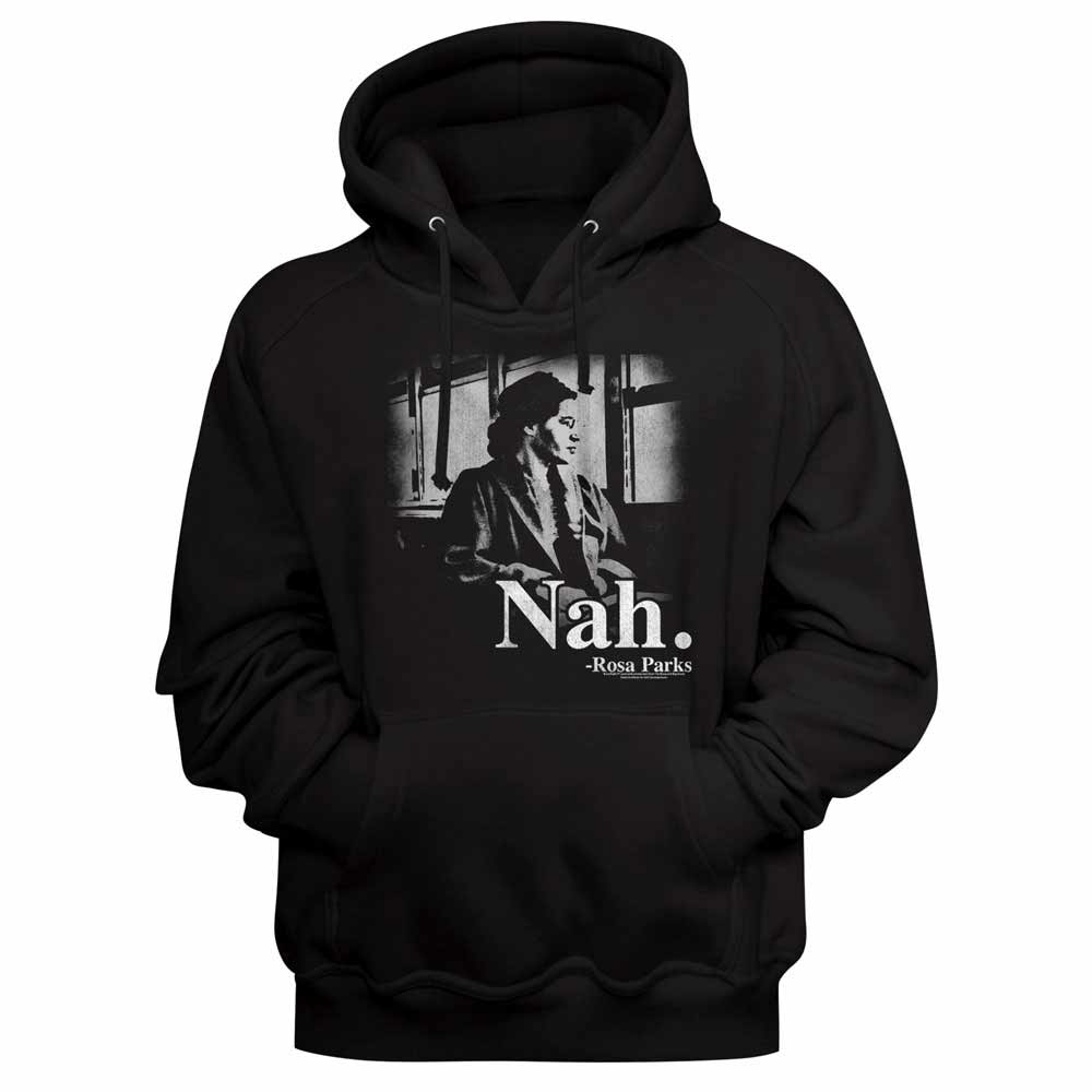 Black Rosa Parks pullover hoodie featuring a Nah design