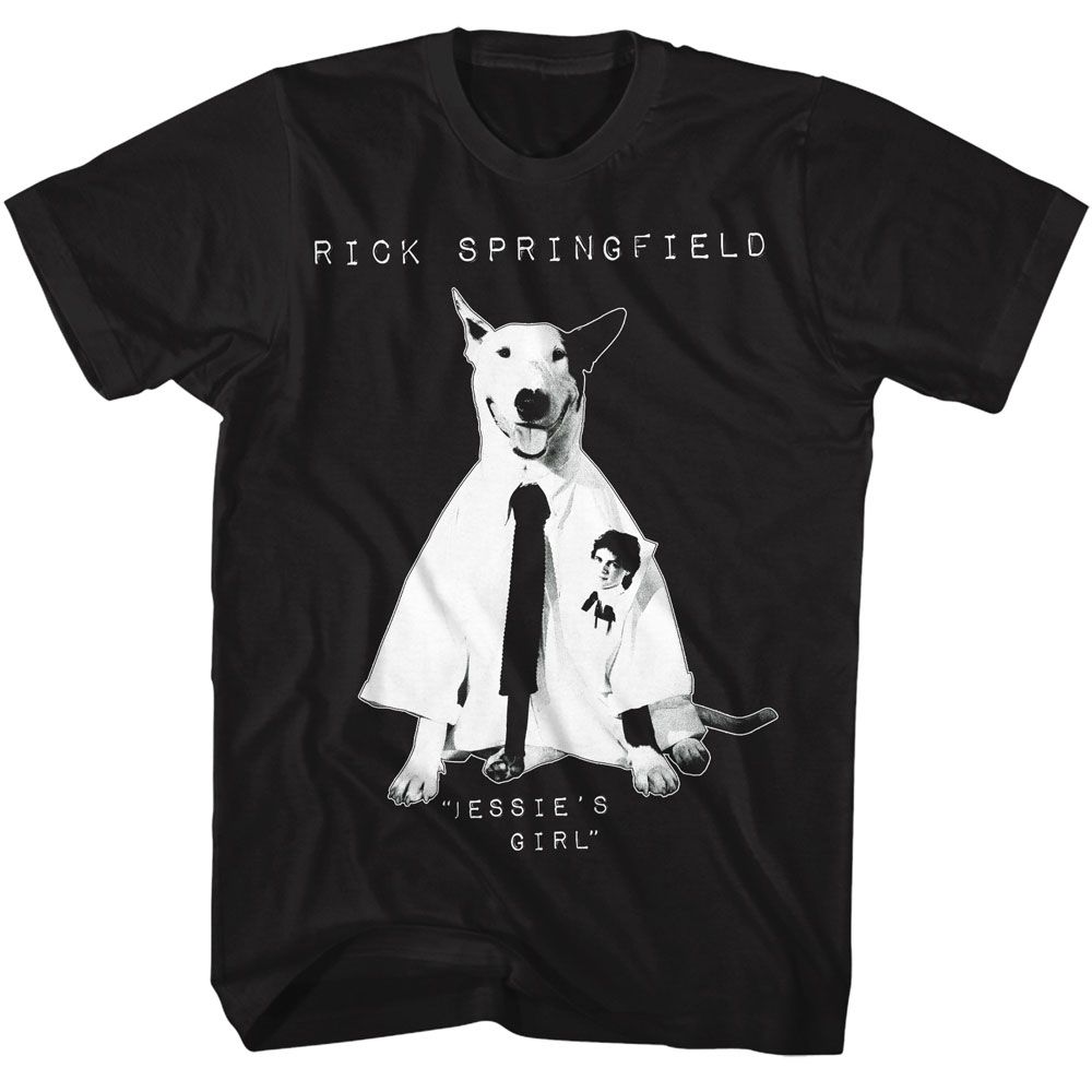 Black Rick Springfield t-shirt featuring a Jessie's Girl Dog design
