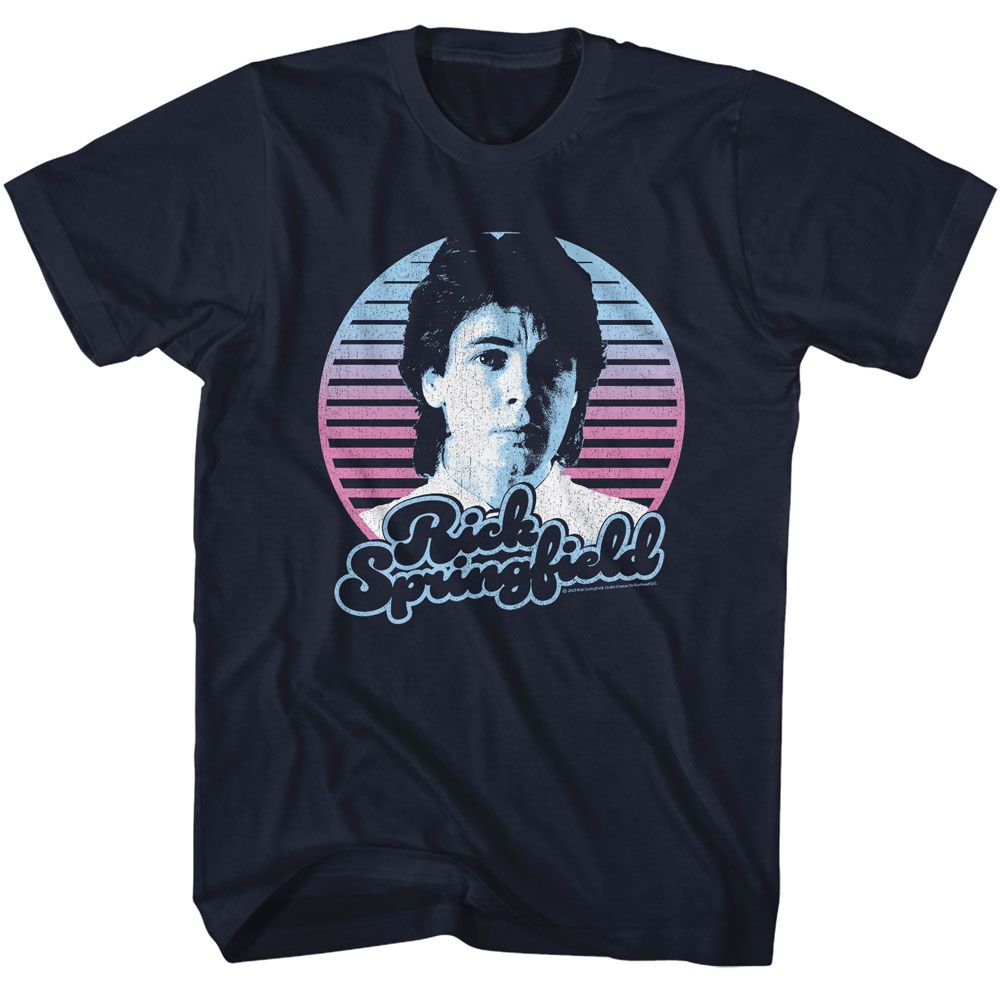 Navy Rick Springfield t-shirt featuring a Rick Springfield Circle 80 design